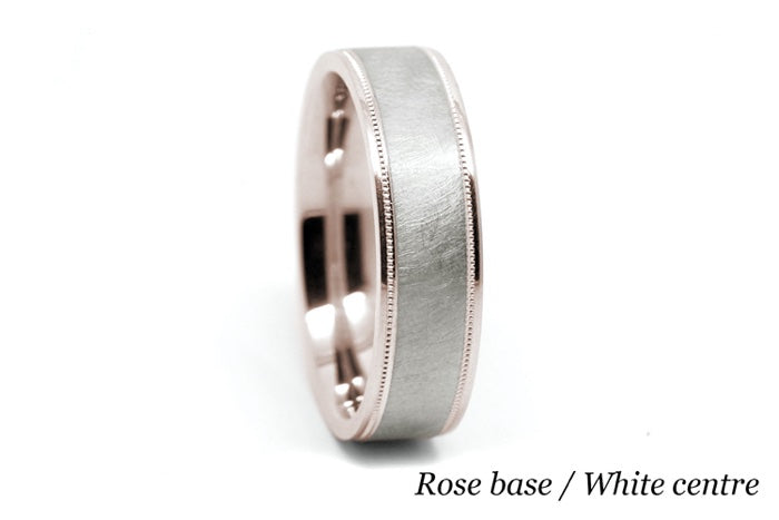 6mm Gold Ice Finish Flat Wedding Band for Men with Milgrain | 6786