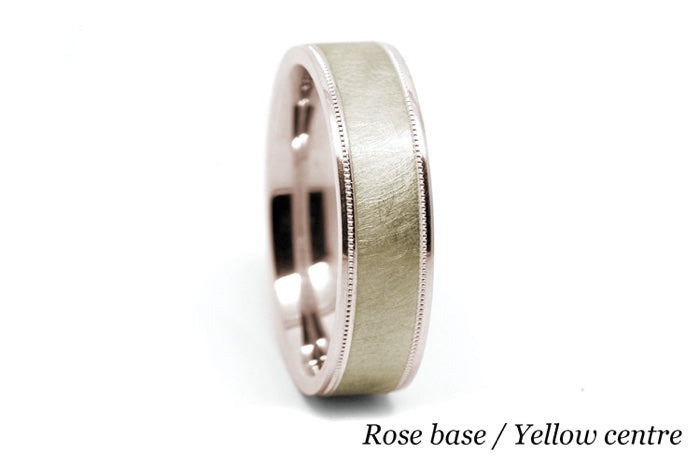 6mm Gold Ice Finish Flat Wedding Band for Men with Milgrain | 6786