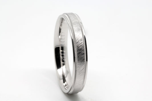 4mm 925 Silver Ice Finish Wedding Band for Men and Women with Milgrain | AT-6786