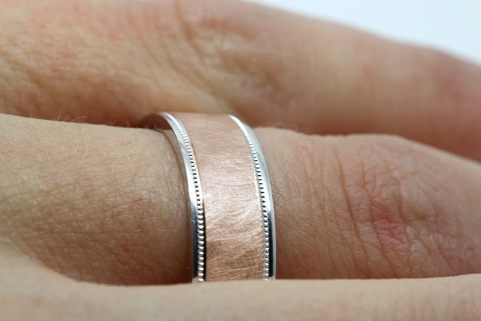 6mm Gold Ice Finish Flat Wedding Band for Men with Milgrain | 6786