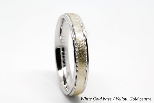 4mm Gold Ice Finish Wedding Band for Women and Men with Milgrain | AT-6786