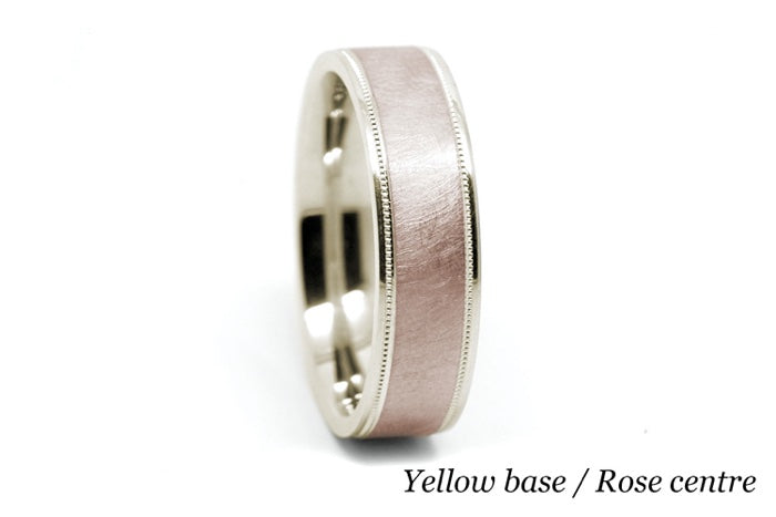 6mm Gold Ice Finish Flat Wedding Band for Men with Milgrain | 6786