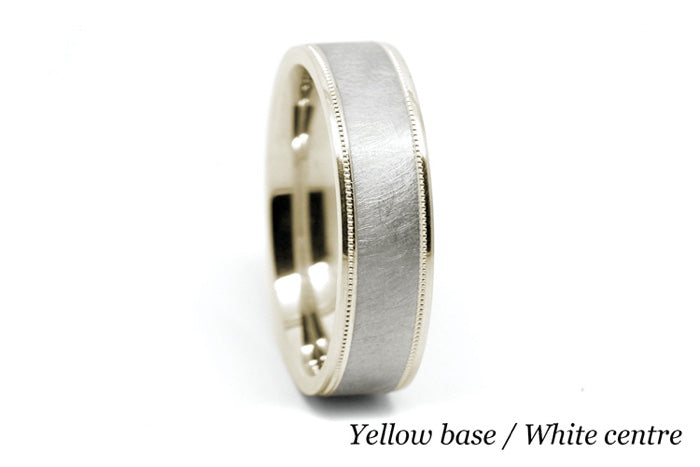 6mm Gold Ice Finish Flat Wedding Band for Men with Milgrain | 6786