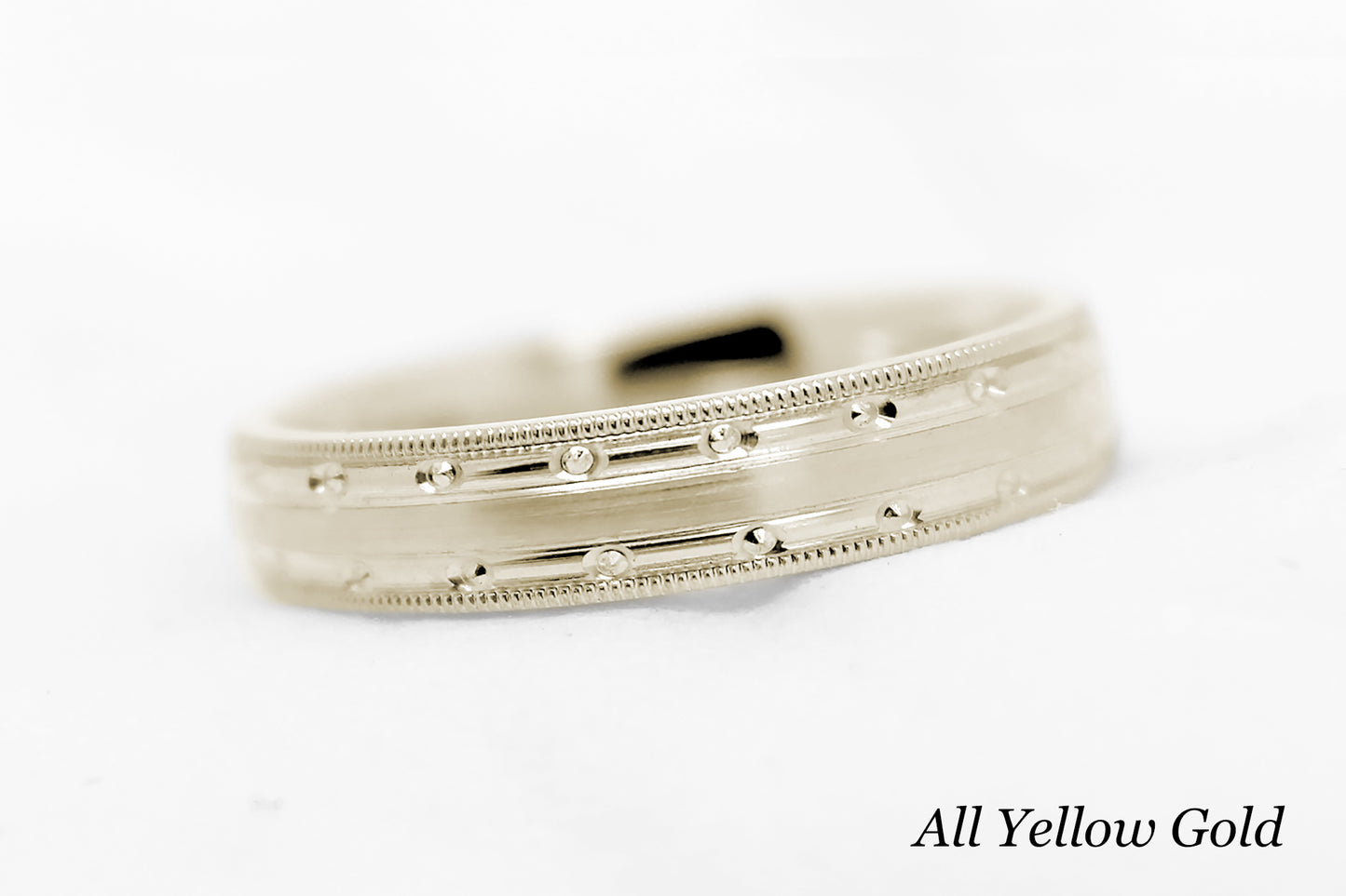 4mm Gold Milgrain Edge and Brushed Centre Wedding Band for Women and Men | T-7351