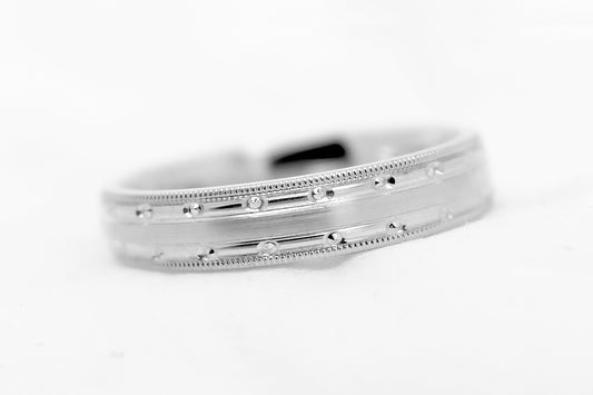4mm 925 Silver Milgrain Edge and Brushed Centre Wedding Band for Men and Women | T-7351