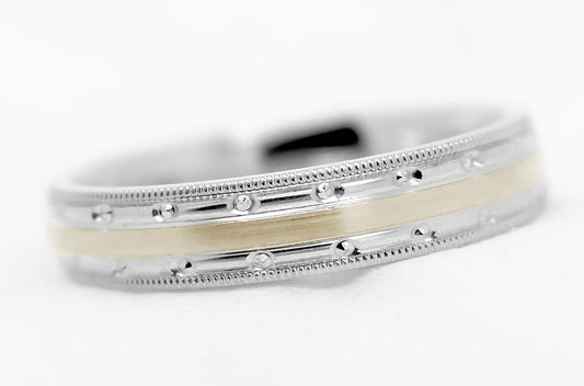 4mm Gold Milgrain Edge and Brushed Centre  Wedding Band for Women and Men | T-7351
