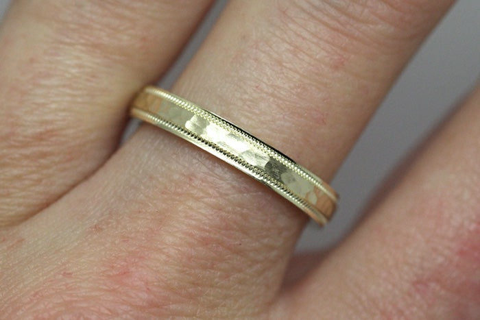 3mm Gold Hammered Wedding Band for Men and Women | AT-8008