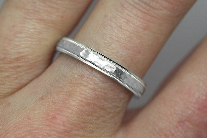 3mm Hammered Wedding Band for Men and Women in 925 Sterling Silver | AT-8008