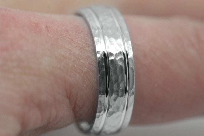 6mm 925 Silver Classic Hammered Wedding Band for Men and Women | 8061