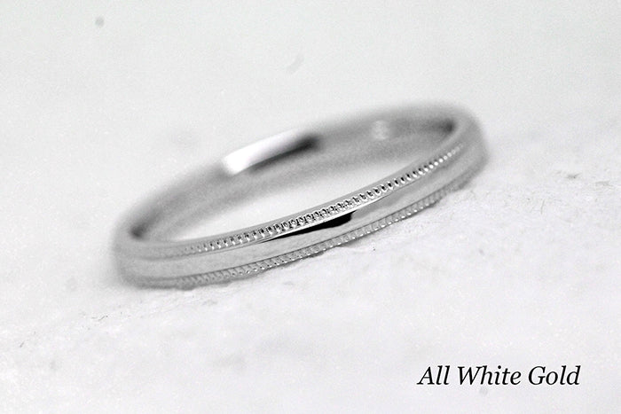 2mm Solid Gold Women's Wedding Ring Simple Milgrain Edge | Elegant and classic 2 mm solid two tone gold ring with milgrain. Crafted with precision last a lifetime. Stack it with other rings or wear it alone.