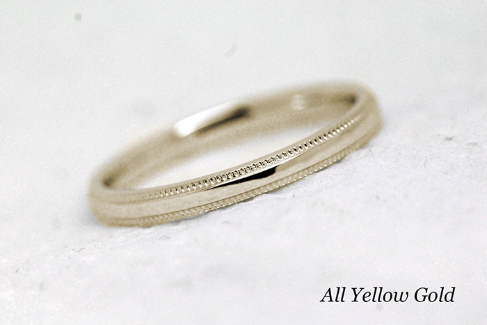 2mm Solid Gold Women's Wedding Ring Simple Milgrain Edge | Elegant and classic 2 mm solid two tone gold ring with milgrain. Crafted with precision last a lifetime. Stack it with other rings or wear it alone.