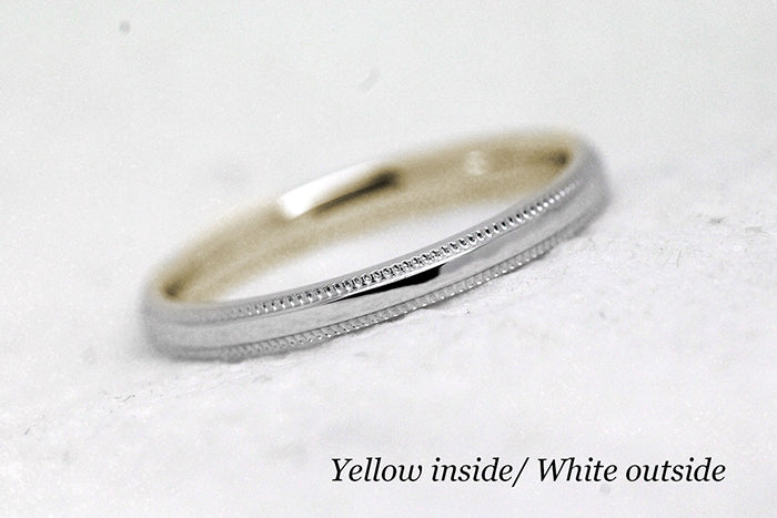 2mm Solid Gold Women's Wedding Ring Simple Milgrain Edge | Elegant and classic 2 mm solid two tone gold ring with milgrain. Crafted with precision last a lifetime. Stack it with other rings or wear it alone.