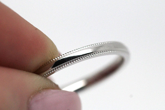 2mm Solid 925 Sterling Silver Wedding Band for Women Polished Simple Milgrain Edge | AT-0002