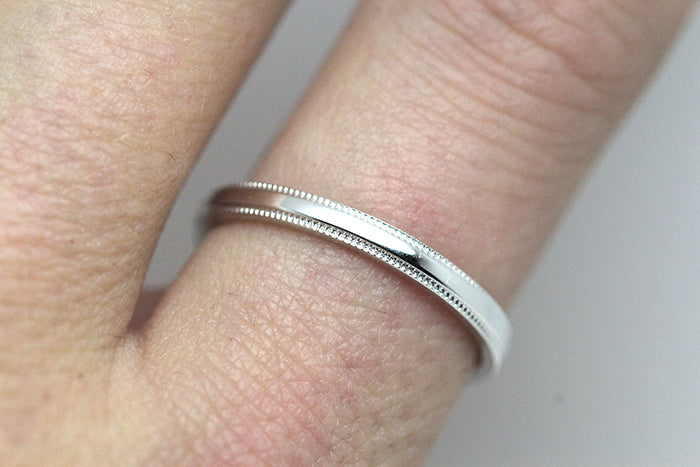 2mm Solid 925 Sterling Silver Wedding Band for Women Polished Simple Milgrain Edge | AT-0002