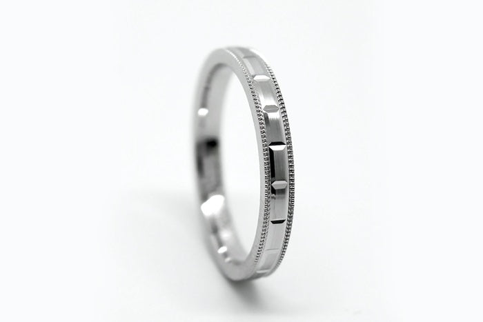 3mm 925 Sterling Silver Wedding Band for Women & Men, Milgrain & Stepped Design | T-0008