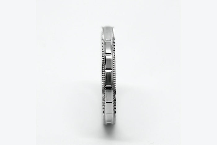3mm 925 Sterling Silver Wedding Band for Women & Men, Milgrain & Stepped Design | T-0008
