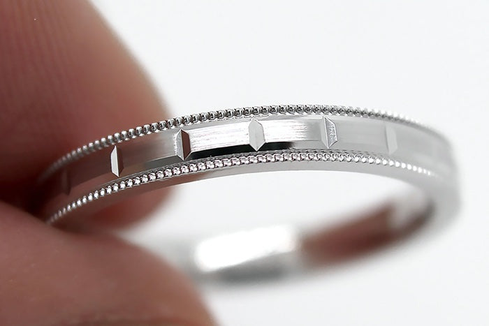 3mm 925 Sterling Silver Wedding Band for Women & Men, Milgrain & Stepped Design | T-0008