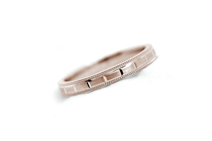 3mm Gold Wedding Band for Women and Men with Milgrain and Stepped Design