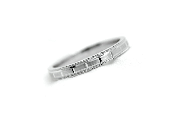 3mm Gold Wedding Band for Women and Men with Milgrain and Stepped Design
