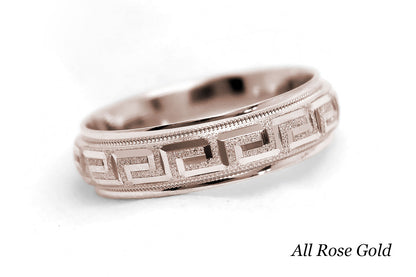 6mm Gold Wedding Band for Men and Women with Greek Key Design | AT-0001
