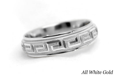 6mm Gold Wedding Band for Men and Women with Greek Key Design | AT-0001