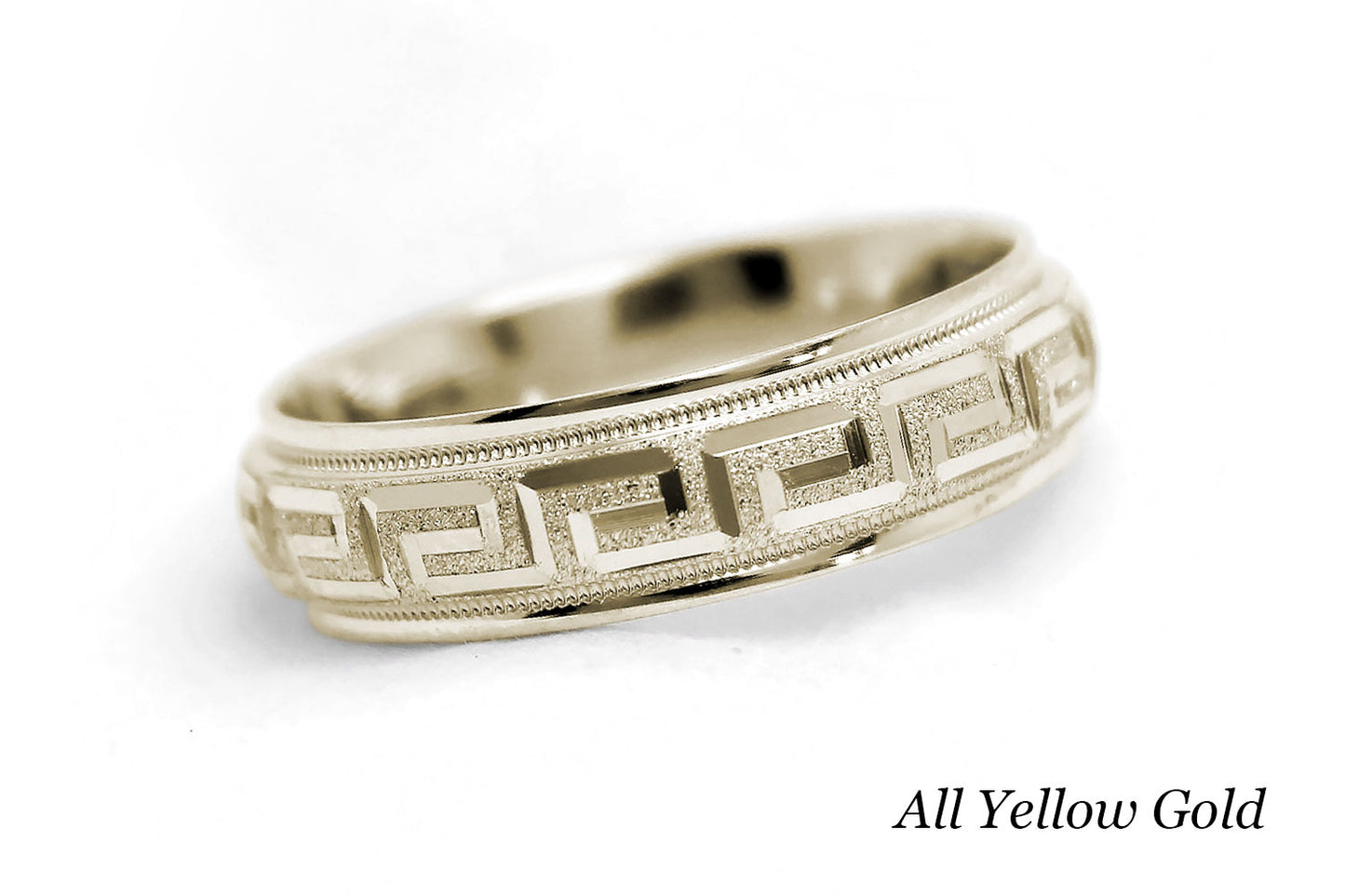 6mm Gold Wedding Band for Men and Women with Greek Key Design | AT-0001
