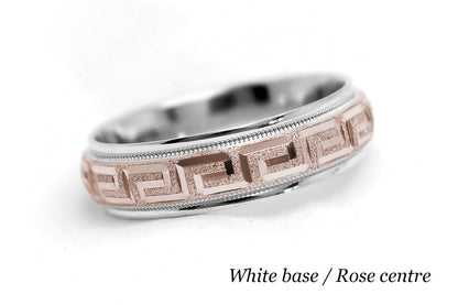 6mm Gold Wedding Band for Men and Women with Greek Key Design | AT-0001