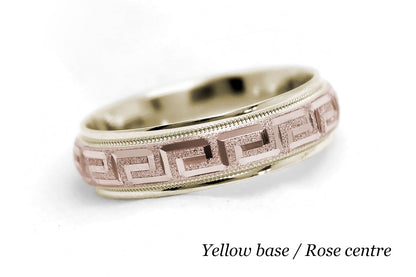 6mm Gold Wedding Band for Men and Women with Greek Key Design | AT-0001
