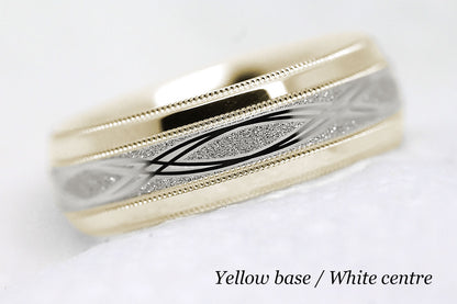 yellow gold base and white gold centre infinity ring