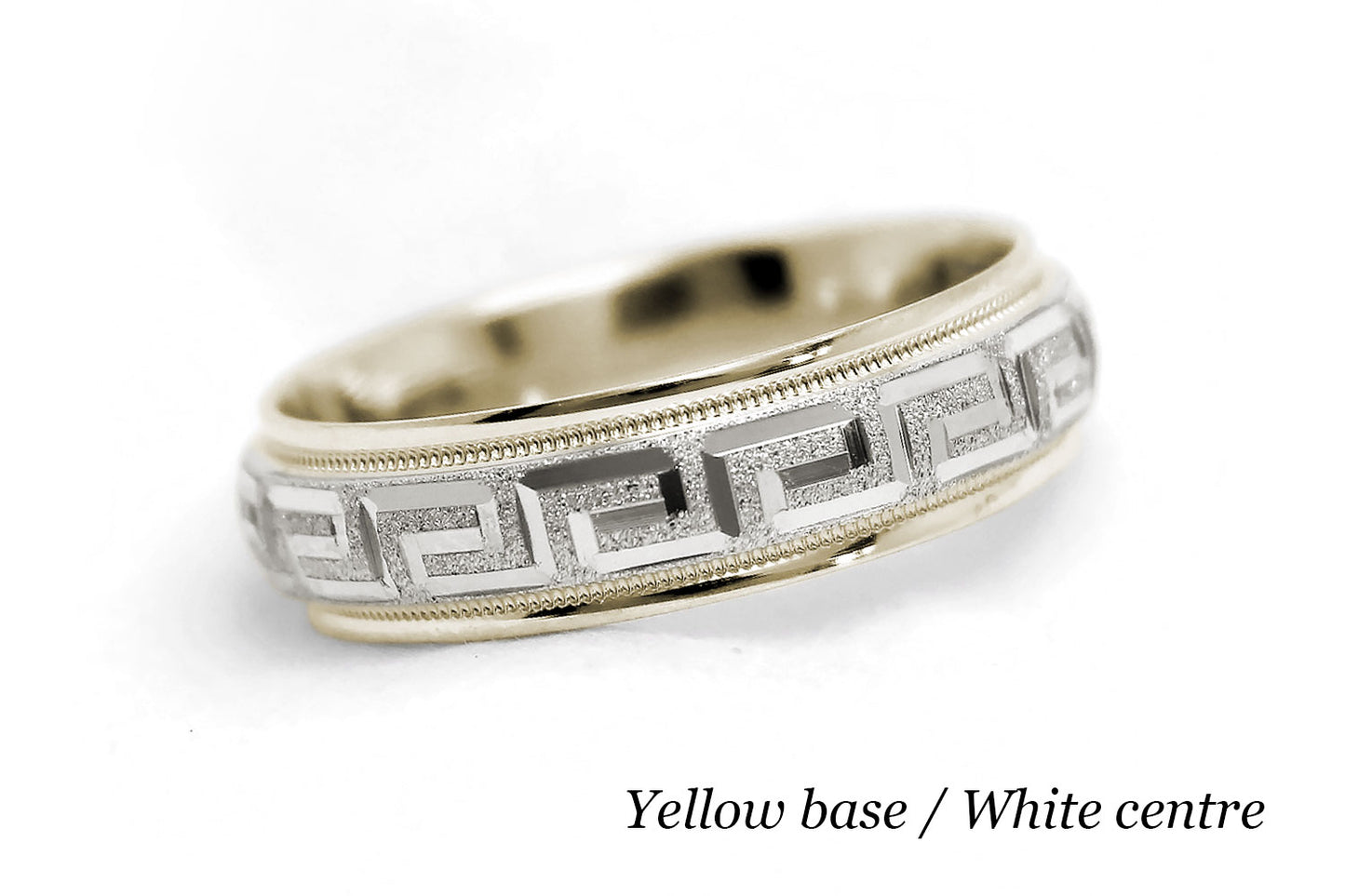 6mm Gold Wedding Band for Men and Women with Greek Key Design | AT-0001