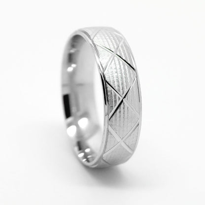 6mm Gold Wedding Band for Men and Women Textured X Pattern | AT-0002