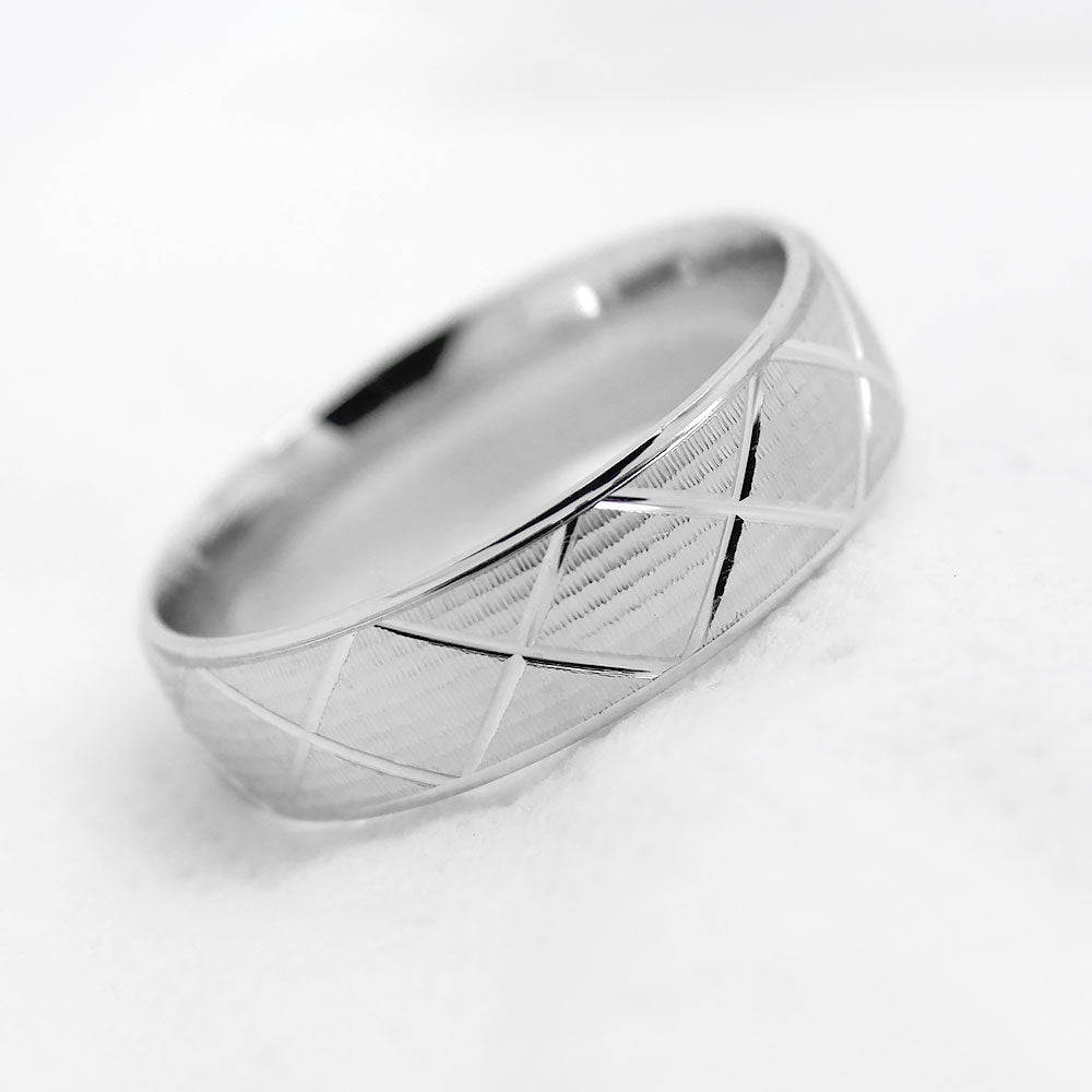 6mm Gold Wedding Band for Men and Women Textured X Pattern | AT-0002