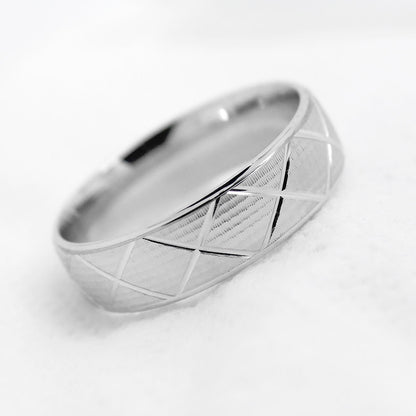 6mm Gold Wedding Band for Men and Women Textured X Pattern | AT-0002