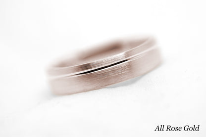 5mm Gold Classic Brushed Wedding Band with Line for Men and Women Low Dome | AT-0002