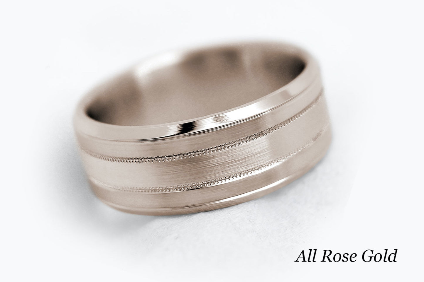 7mm Solid Gold Wedding Band for Men and Women Flat Beveled Brushed | AT-0002