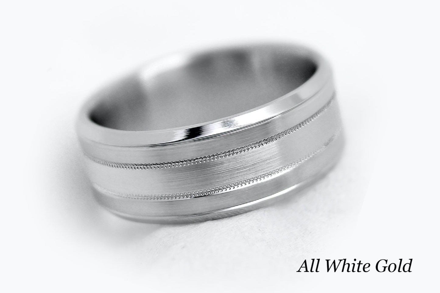 7mm Solid Gold Wedding Band for Men and Women Flat Beveled Brushed | AT-0002