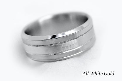 7mm Solid Gold Wedding Band for Men and Women Flat Beveled Brushed | AT-0002