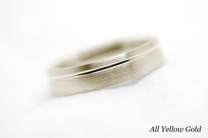 5mm Gold Classic Brushed Wedding Band with Line for Men and Women Low Dome | AT-0002