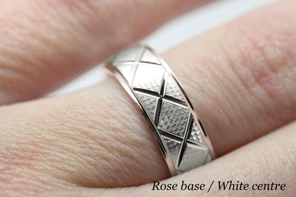 6mm Gold Wedding Band for Men and Women Textured X Pattern | AT-0002