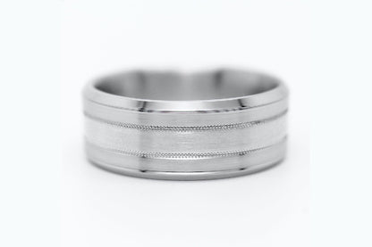 7mm Solid Gold Wedding Band for Men and Women Flat Beveled Brushed | AT-0002
