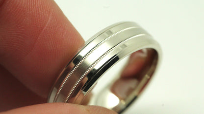 7mm Solid Gold Wedding Band for Men and Women Flat Beveled Brushed | AT-0002