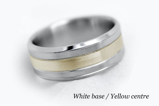 7mm Solid Gold Wedding Band for Men and Women Flat Beveled Brushed | AT-0002