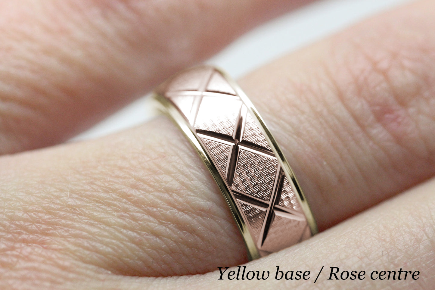 6mm Gold Wedding Band for Men and Women Textured X Pattern | AT-0002