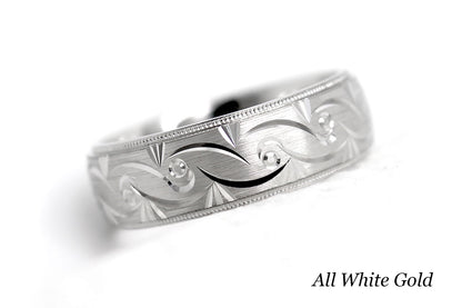 Solid two tone gold wedding band for men and women in white gold 