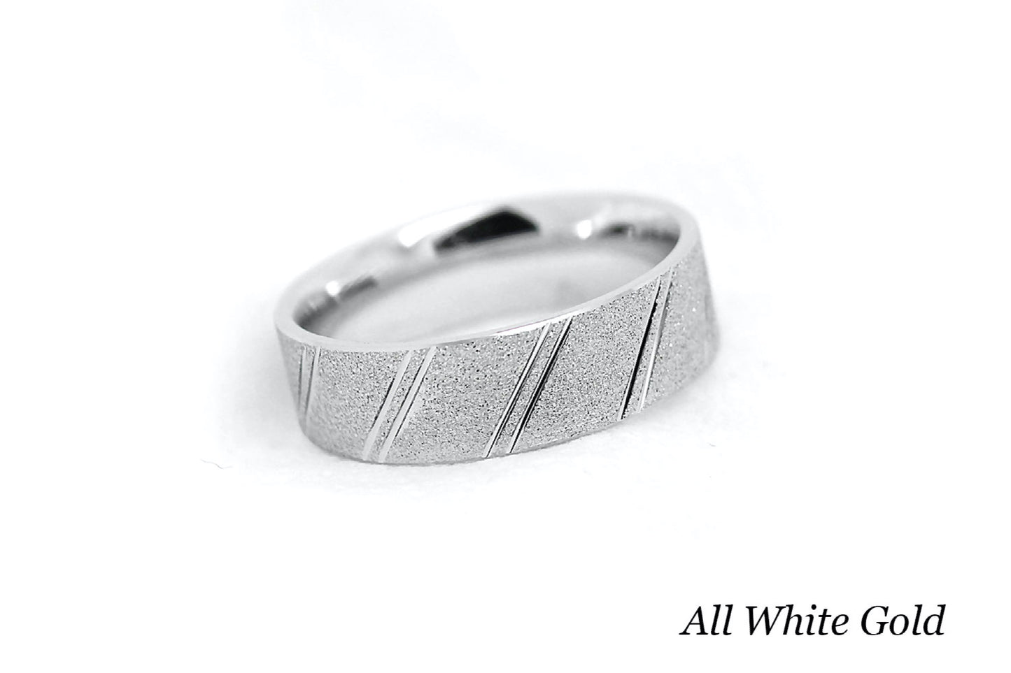 6mm Gold Wedding Band for Men and Women Diamond Dust Diagonal Design | AT-0003