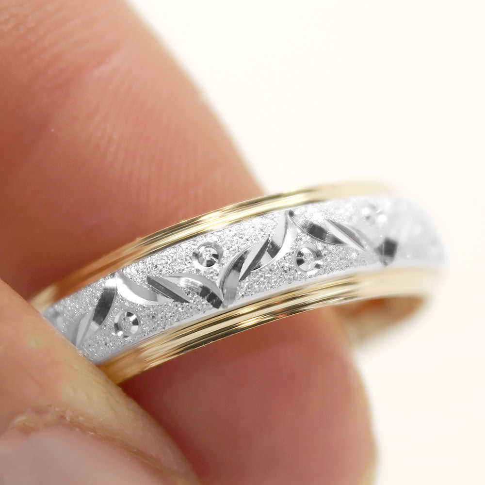 6mm Gold Wedding Band for Men and Women Sparkly Filigree Stardust | AT-0004