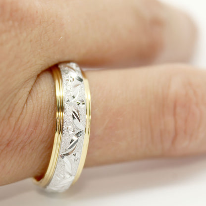 6mm Gold Wedding Band for Men and Women Sparkly Filigree Stardust | AT-0004