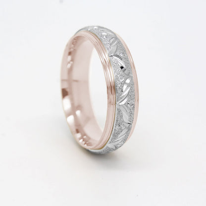 6mm Gold Wedding Band for Men and Women Sparkly Filigree Stardust | AT-0004