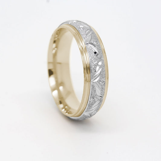 6mm Gold Wedding Band for Men and Women Sparkly Filigree Stardust | AT-0004