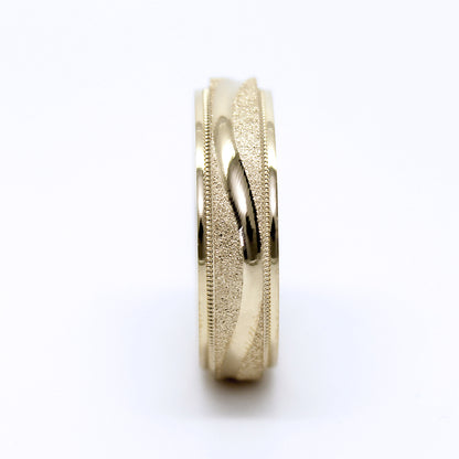 6mm Gold Wedding Band for Men and Women Sparkly Concave Wave | T-0005